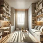 Stylish and organized small apartment with multi-functional furniture, floating shelves, natural light, and minimalistic decor for compact spaces.