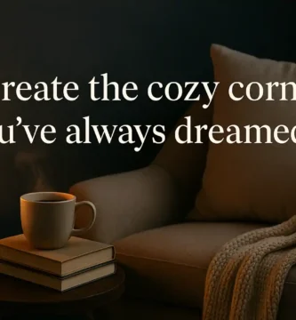 A cozy reading corner with a flickering candle, tea mug, and soft textures