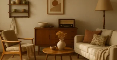 Vintage-inspired home decor featuring warm nostalgic accents and retro decorative details.